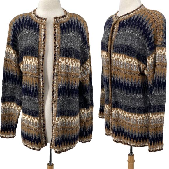 The Alpaca Connection Cardigan Sweater Button Down Pattern Peruvian Wool Brown M - Picture 1 of 9
